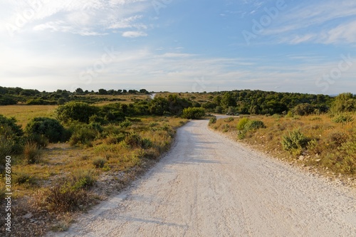 Dirt road leading forward on mediterranean lands