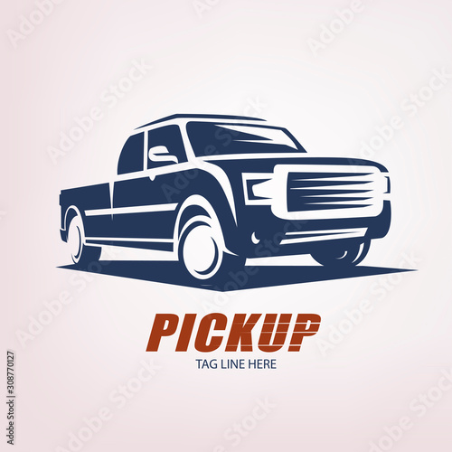 pickup car stylized vector symbol, logo or emblem template