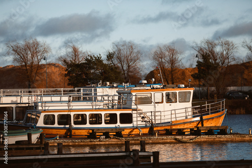 boats at the pier. boat moored in the Harbor