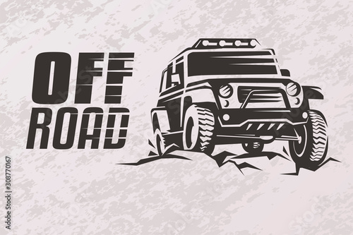 off road car stylized vector symbol, offroader logo template photo