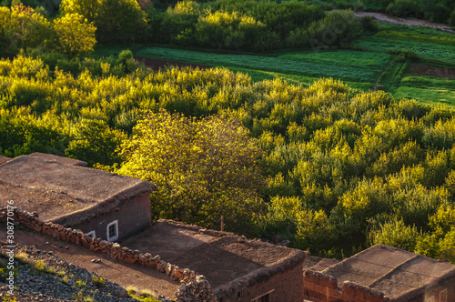 Sunrise on village in the Aït Bouguemez valley in Morocco