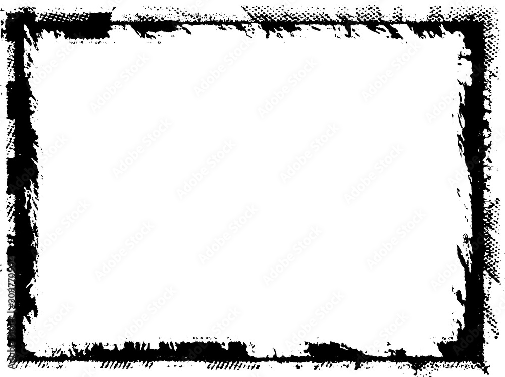 Black frame hand drawn on white background. Paint strokes with a dry brush Black frame hand drawn on white background. Paint strokes with a dry brush