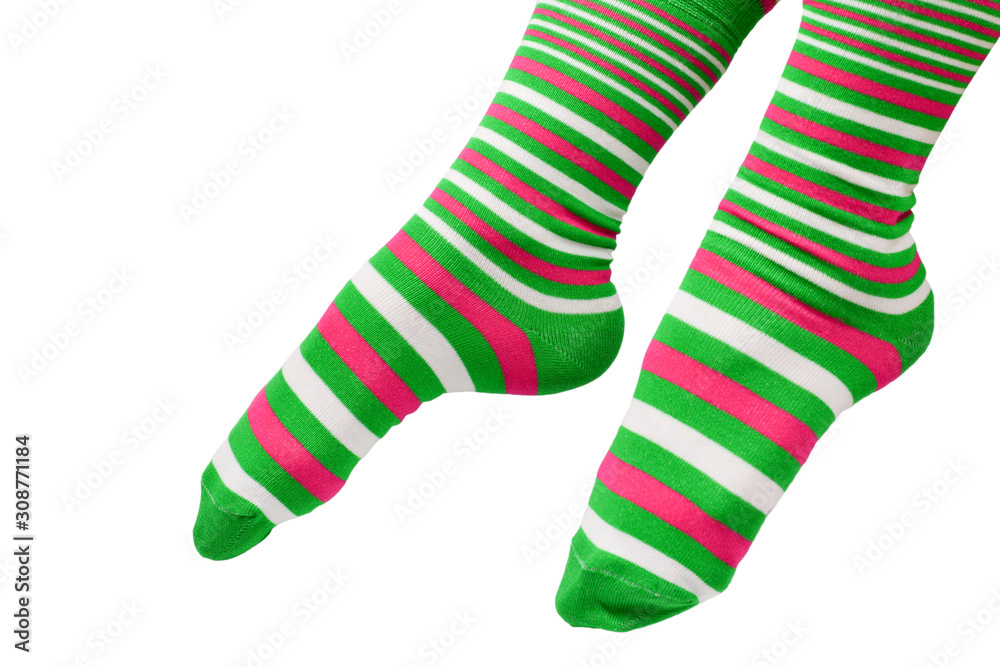 Woman in green socks isolated on white background. Top view. Woman in green socks isolated on white background. Top view.