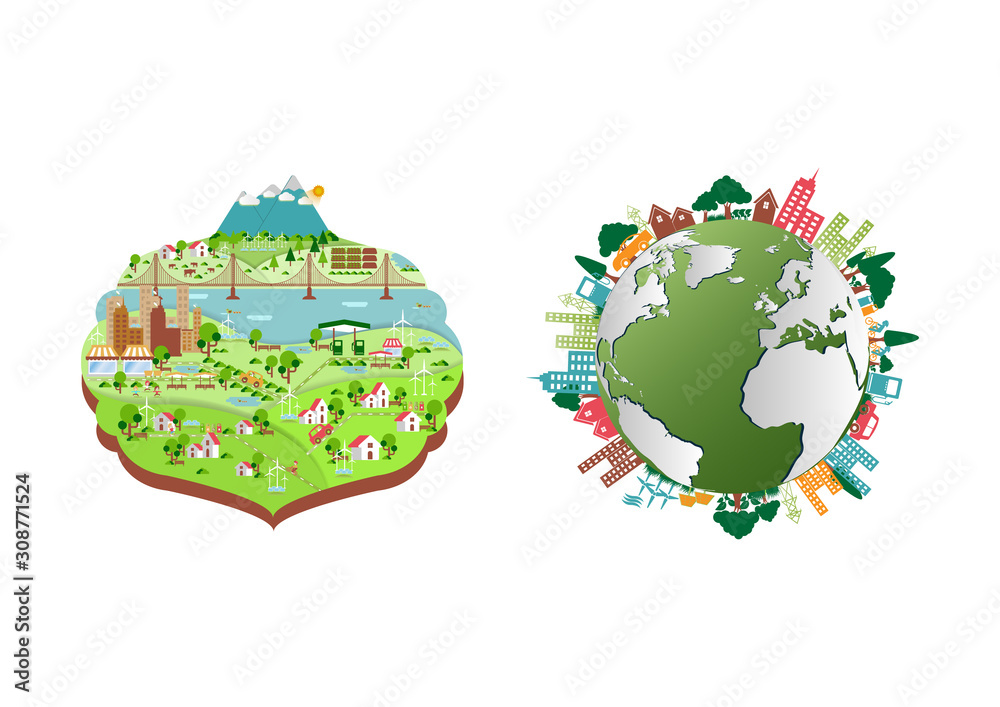 Obraz premium Infographic green ecology city and Renewable energy Vector illustration