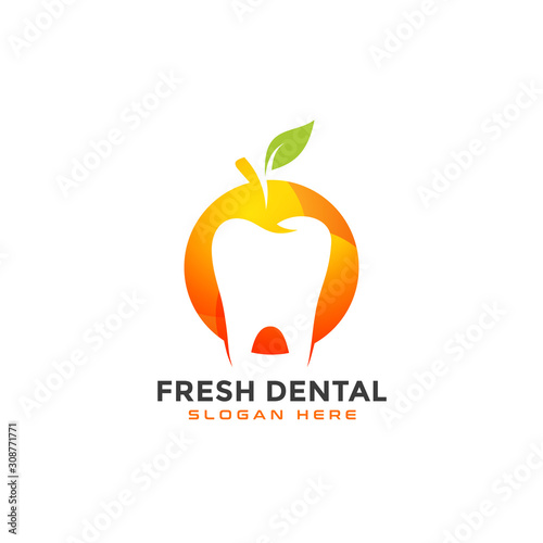 Fresh Dental Logo Icon, Orange fruit with a tooth inside it