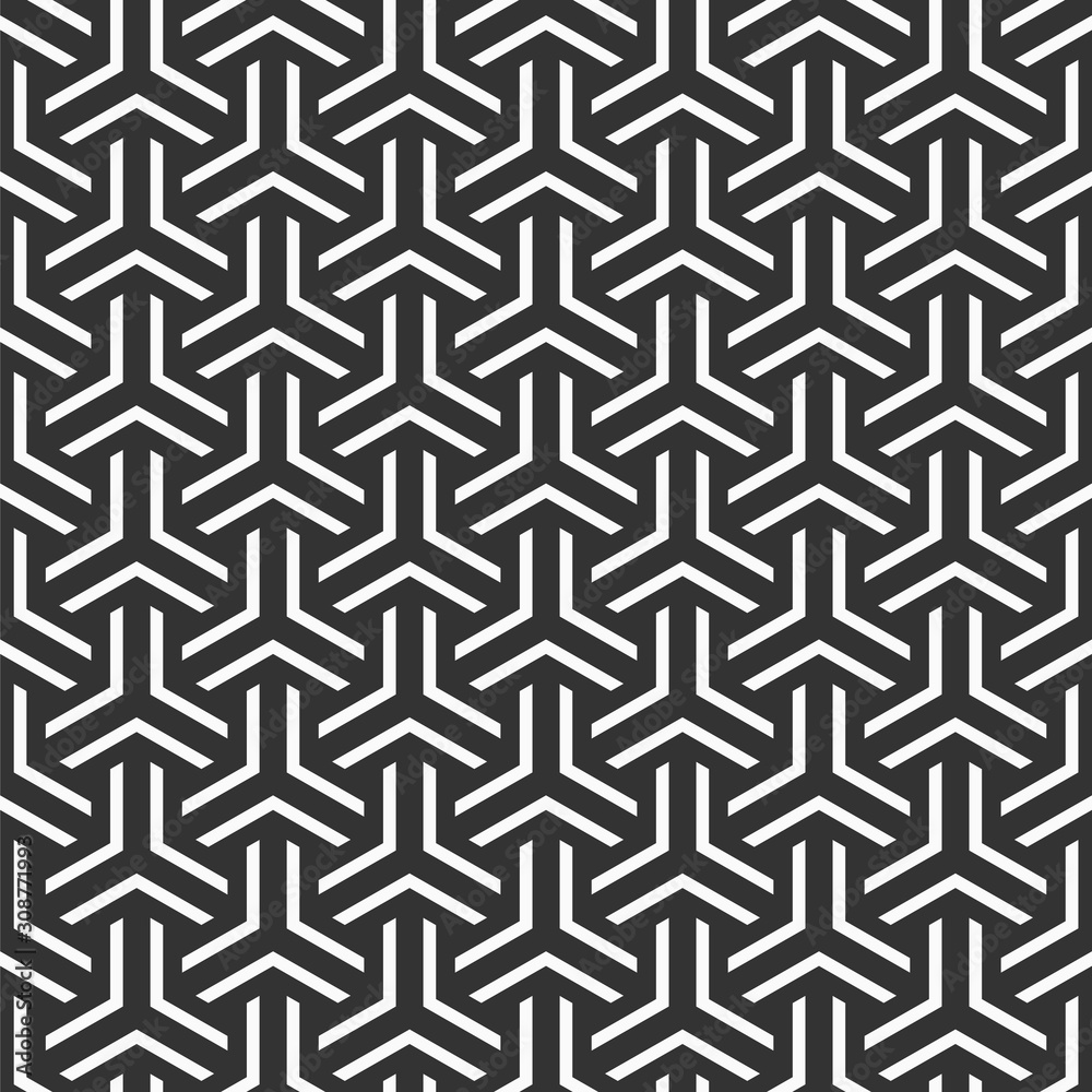 Abstract seamless pattern. Striped bold geometric tiles with triple weaving elements. Abstract seamless pattern. Striped bold geometric tiles with triple weaving elements.