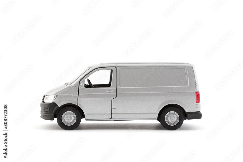 Transport silver van car on white background with clipping path