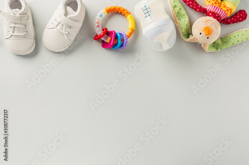 Baby care accessories flat lay