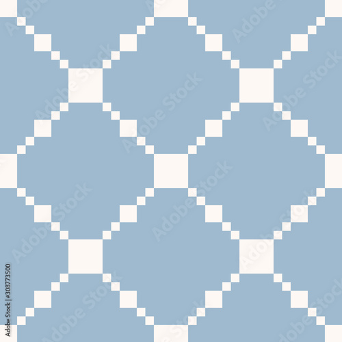 Vector square grid texture. Blue and white checkered seamless pattern. Simple abstract minimal ornament with squares, net, mesh, lattice. Elegant repeat background. Design for decor, wallpapers, cloth