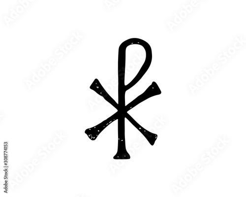Chi Rho or XP distressed per Christian symbol, vector illustration  photo