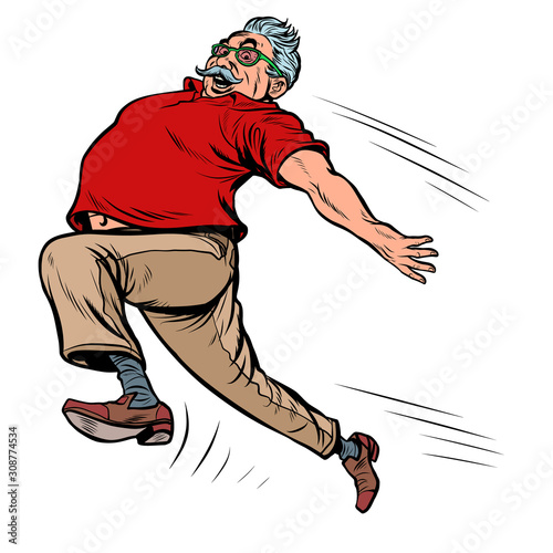 old man grandpa runs
