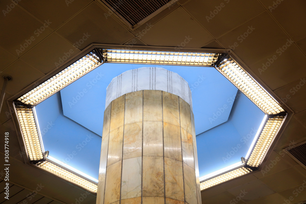 Naklejka premium Lighting system at the top of building