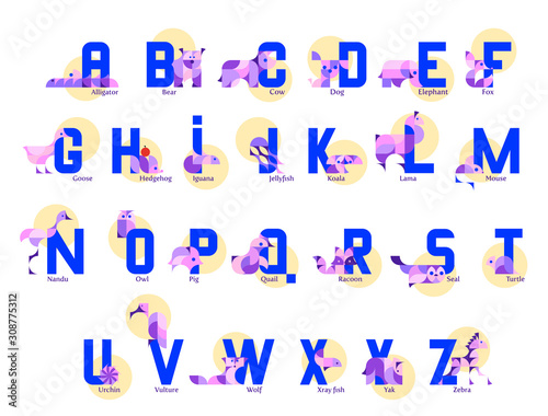 Cute children ABC. Animal zoo alphabet.