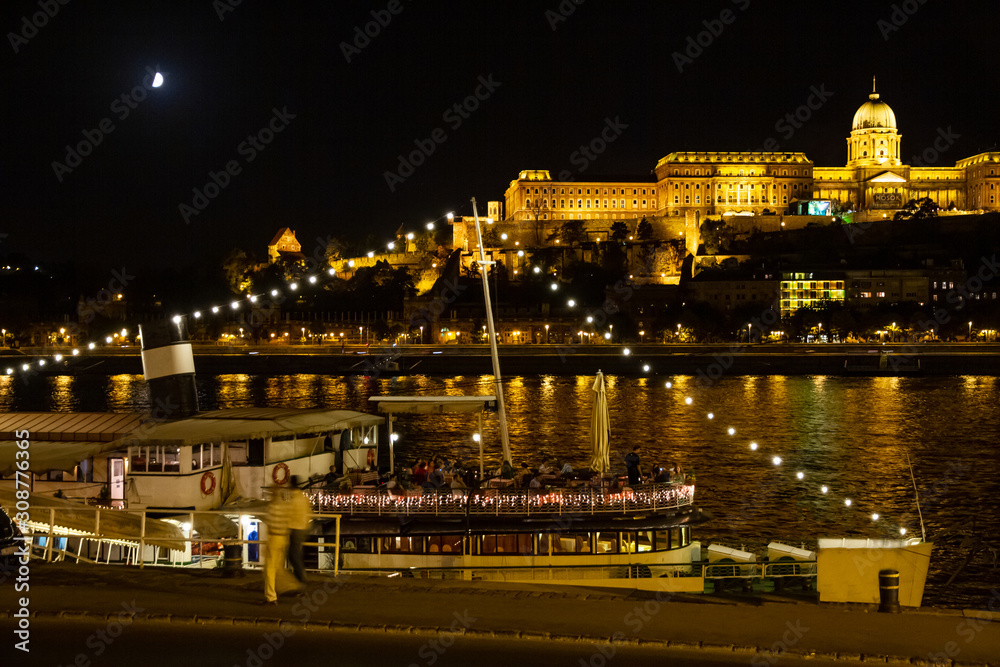 Budapest, Hungary: Scenic View of the Old City and the Danube River at Night