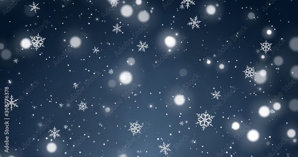 Snowflakes and bokeh lights on the blue Merry Christmas background. 3D rendering Snowflakes and bokeh lights on the blue Merry Christmas background. 3D rendering