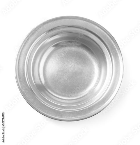 Stainless plate on white background.