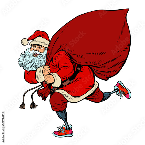 Santa Claus disabled on prostheses delivers gifts for Christmas