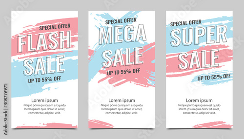 Flash Sale Discount Banner Template Brochure Brush Vertical Set