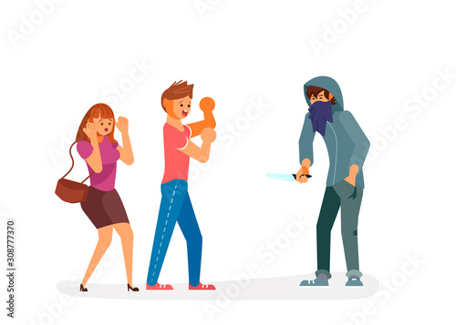 A robber with bloody knife