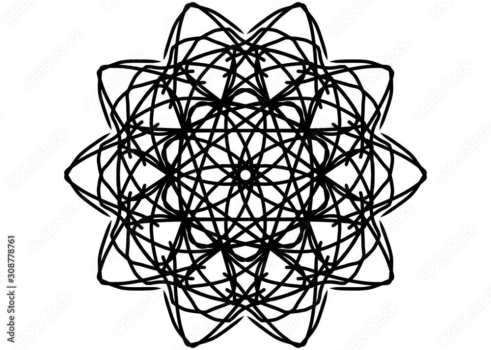 Obraz premium New ink Abstract circle pattern mandala flower floral petal stack. zentangl spirograph modern circular pattern geometric tribal lace motif black white. single art mehendi. Digital textile frame stamp