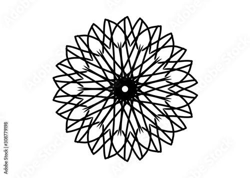 New ink Abstract circle pattern mandala flower floral petal stack. zentangl spirograph modern circular pattern geometric tribal lace motif black white. single art mehendi. Digital textile frame stamp