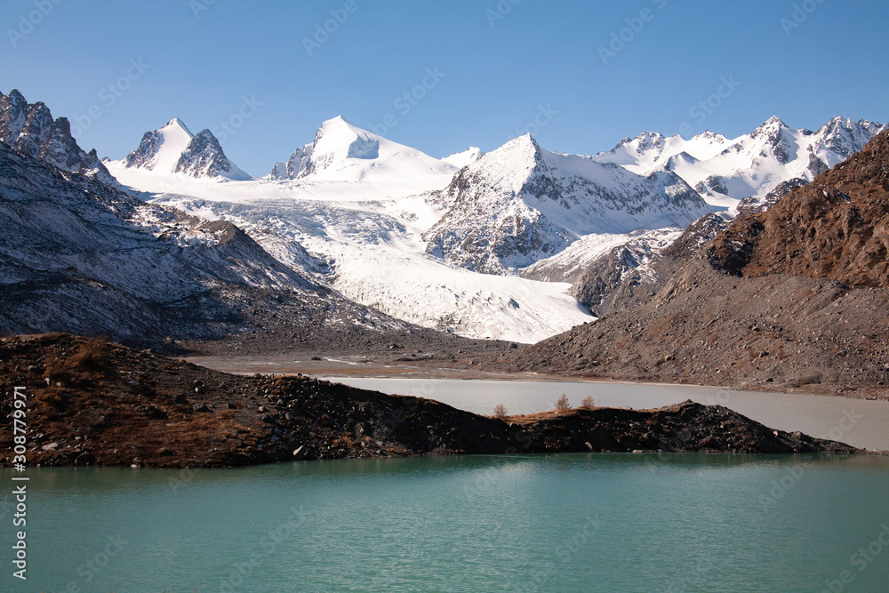 altai mountain lake glacier snow