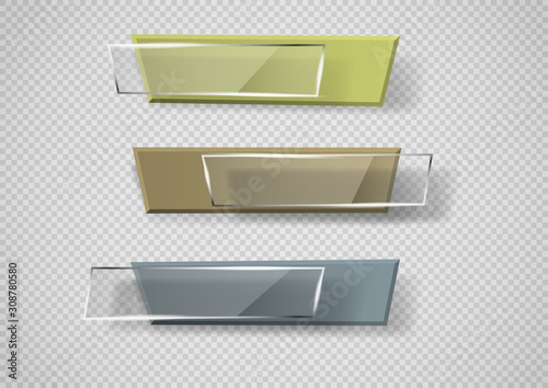 Reflecting glass banner. Gloss reflection 3d panel or clear text box banner on transparent display background vector