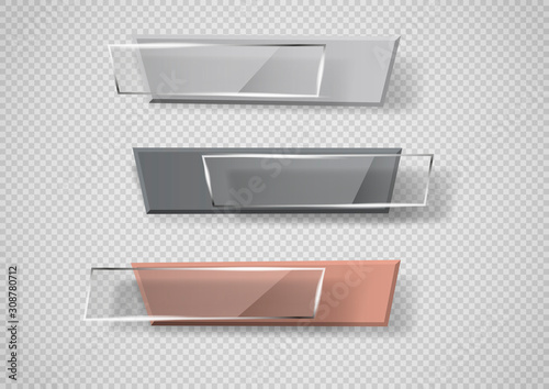 Reflecting glass banner. Gloss reflection 3d panel or clear text box banner on transparent display background vector