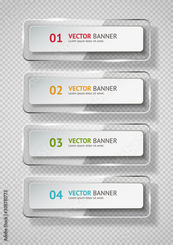 Reflecting glass banner. Gloss reflection 3d panel or clear text box banner on transparent display background vector