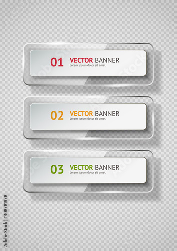 Reflecting glass banner. Gloss reflection 3d panel or clear text box banner on transparent display background vector