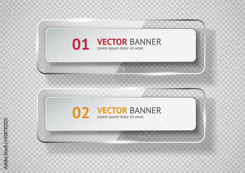 Reflecting glass banner. Gloss reflection 3d panel or clear text box banner on transparent display background vector