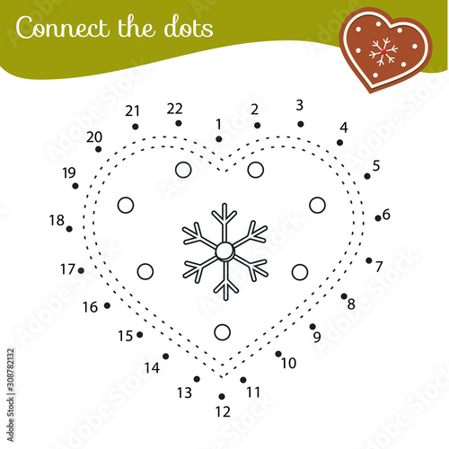 Christmas cookie. Connect the dots. Dot to dot by numbers activity for kids and toddlers. Children educational game for New Year witner holidays photo
