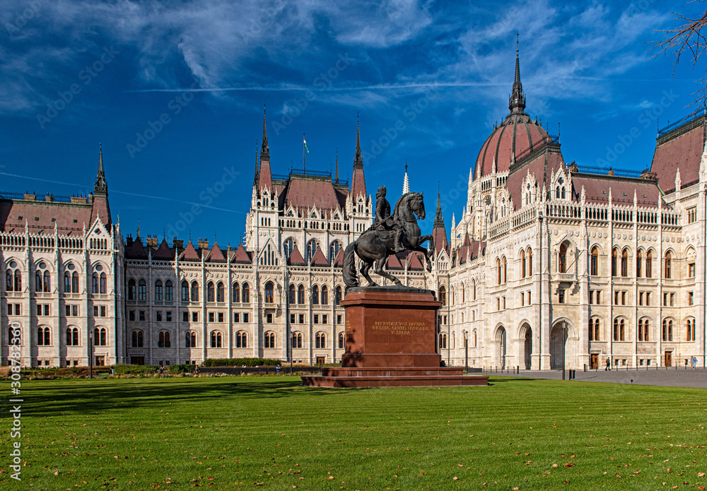 The Hungarian Parliament with blue sky
