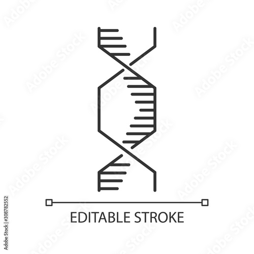 Hexagonal DNA helix linear icon. Deoxyribonucleic, nucleic acid structure. Molecular biology. Genetic code. Thin line illustration. Contour symbol. Vector isolated outline drawing. Editable stroke