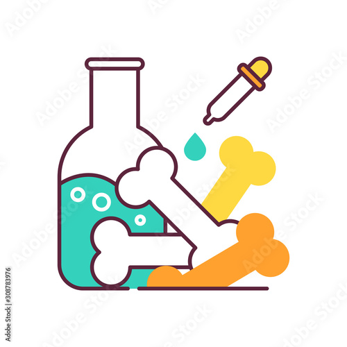 Laboratory analysis color icon. Archeological discoveries. Ancient human and animal bones. Lab examination. Chemistry study of fossil. Paleontology. Scientific tools. Isolated vector illustration