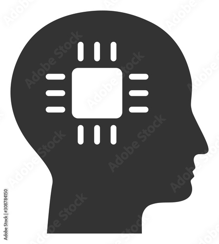 Brain processor vector icon. Flat Brain processor pictogram is isolated on a white background.