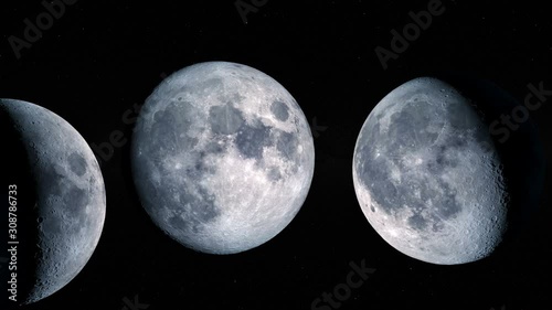 Seamless animation of moon phases with stars and milky way in the background. Elements of this image furnished by NASA. photo