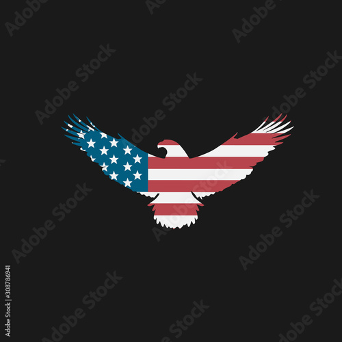 Bald Eagle Silhouette with American Flag Inside of Isolated Shape