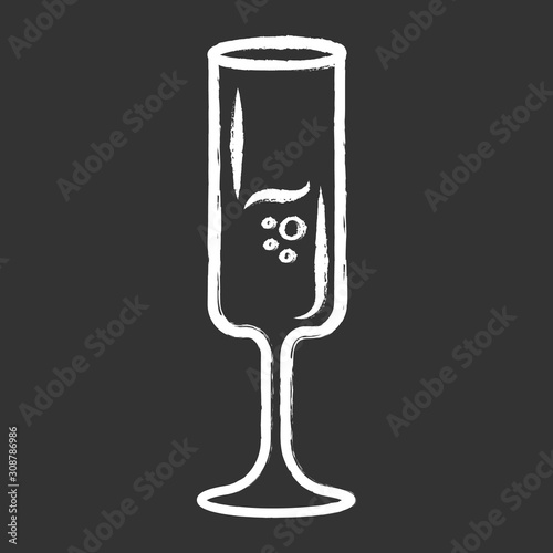 Sparkling wine glass chalk icon. Fort wineglass. Champagne, glassware. Alcohol beverage with bubbles. Party cocktail. Aperitif drink. Bar, celebration. Isolated vector chalkboard illustration