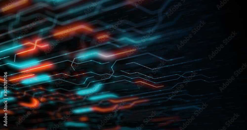 Obraz premium Abstract Motherboard Circuit Background. Virus detected over circuit board. Worm, cyber attack, antivirus, firewall alert and danger warning concept. Futuristic PCB. 3D render