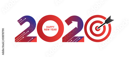 Happy New Year 2020 logo text design. Cover of business diary for 2020 with wishes. Brochure design template, card, banner. Vector illustration. Isolated on white background.