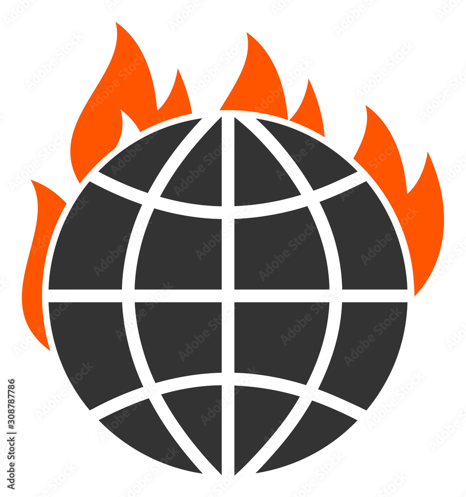 Global warming fire vector icon. Flat Global warming fire pictogram is isolated on a white background. Global warming fire vector icon. Flat Global warming fire pictogram is isolated on a white background.
