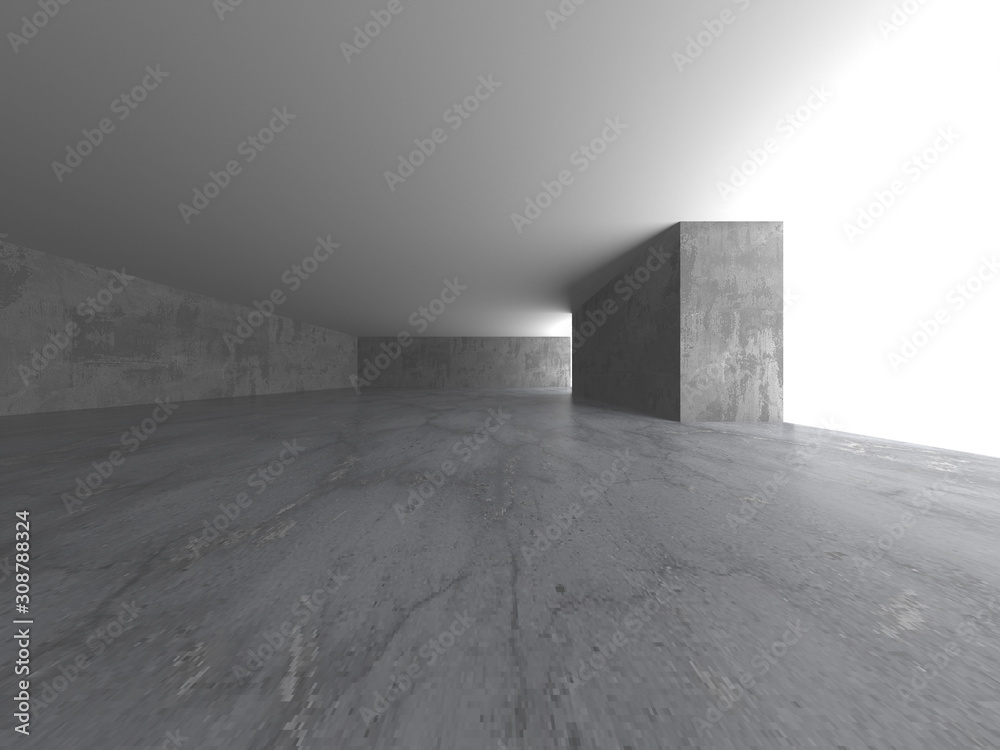 Dark concrete empty room. Modern architecture design
