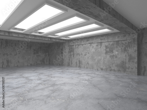 Dark concrete empty room. Modern architecture design