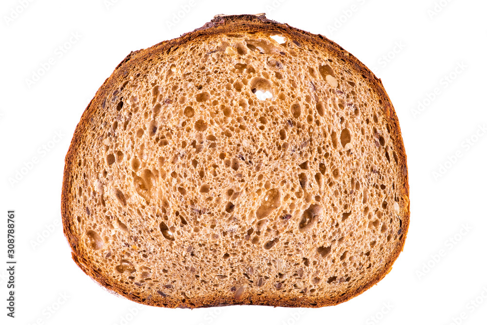 Single slice brown rye breakfast bread with sunflower seed isolated on white background, base for healthy breakfast Single slice brown rye breakfast bread with sunflower seed isolated on white background, base for healthy breakfast
