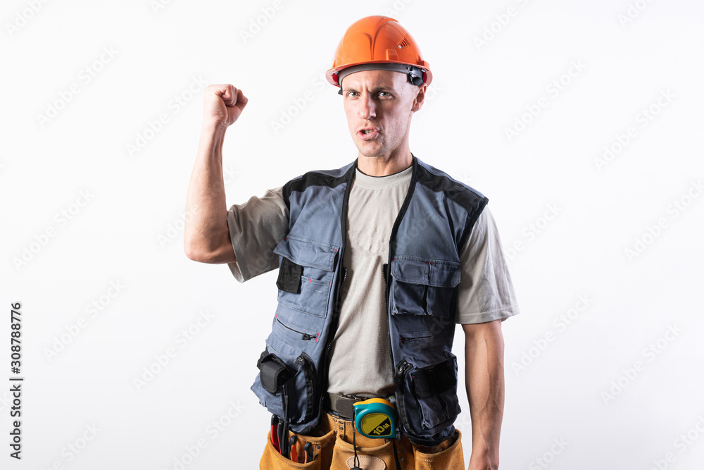 The builder squeezes a clenched fist, and implies a yes sign. The builder squeezes a clenched fist, and implies a yes sign.