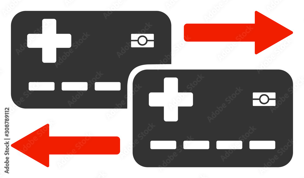 Medical cards exchange vector icon. Flat Medical cards exchange pictogram is isolated on a white background. Medical cards exchange vector icon. Flat Medical cards exchange pictogram is isolated on a white background.
