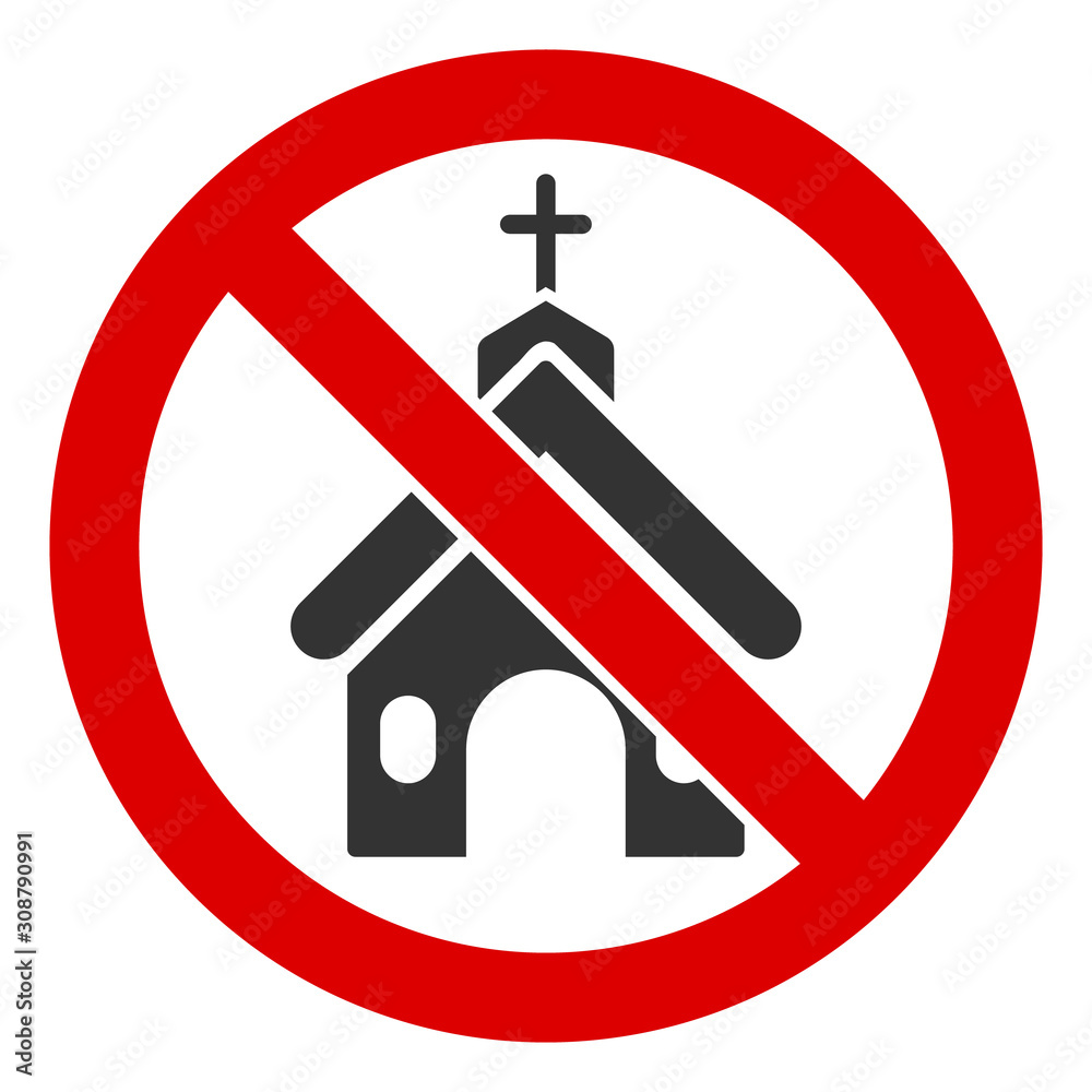 No church vector icon. Flat No church symbol is isolated on a white background. - obrazy, fototapety, plakaty 