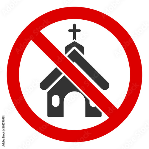 No church vector icon. Flat No church symbol is isolated on a white background.