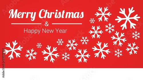 merry christmas and happy new year, red background with snowflakes and place for text, illustration